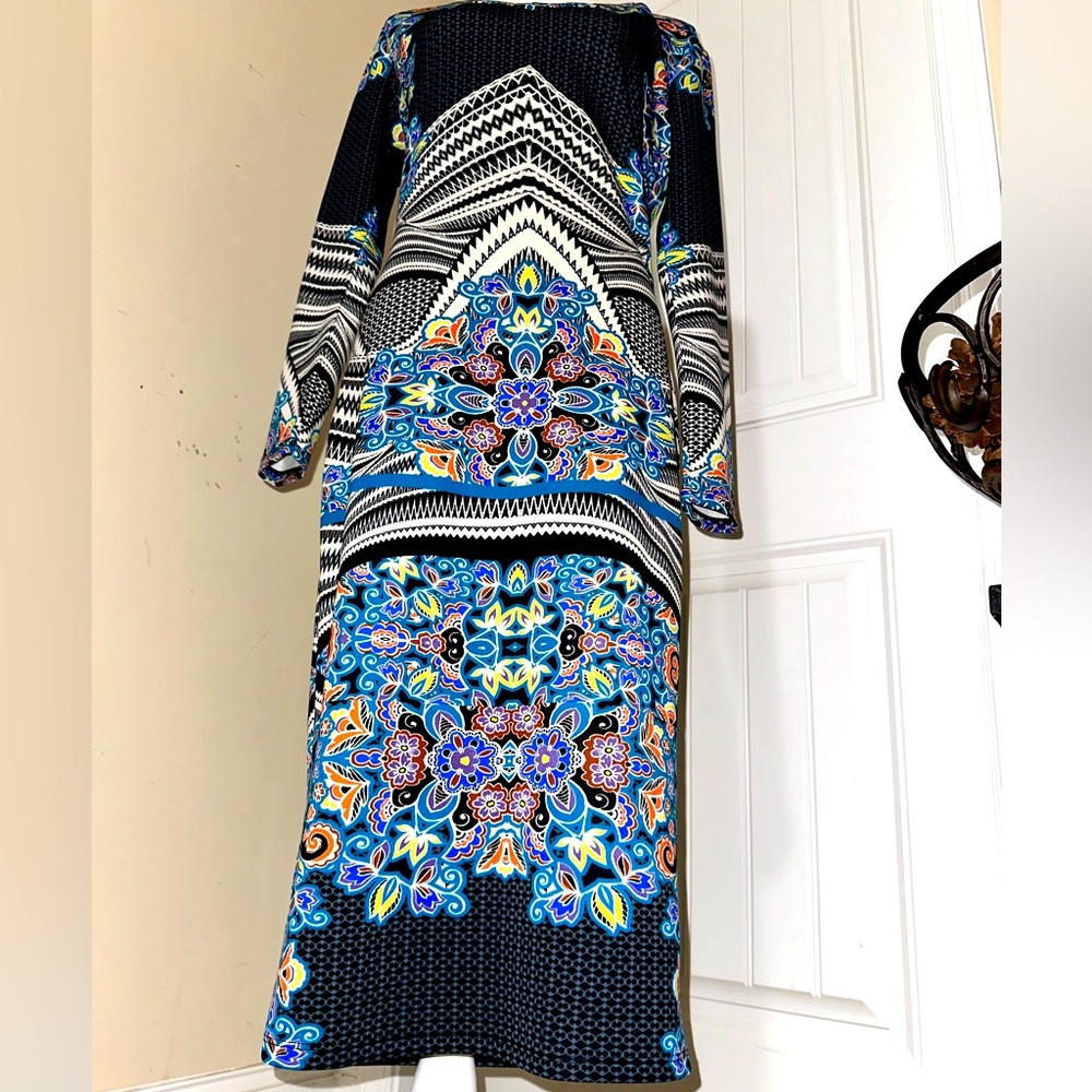 Large midi multi pattern body con dress